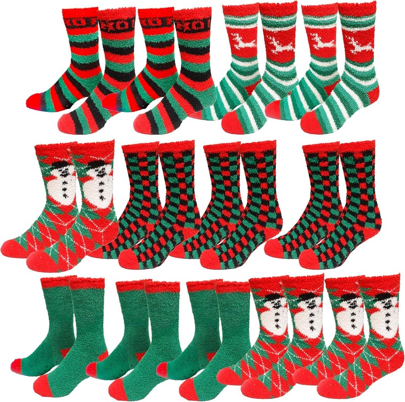 Gilbins Mens-Womens Christmas Holiday Fuzzy Socks with Grips Non Slip Skid Slipper Fluffy Hospital Winter Crew Sleep Socks - Image 1